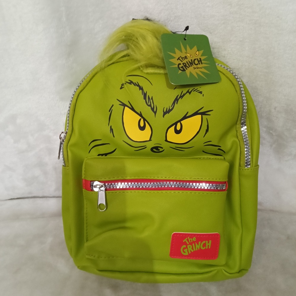 Dr. Seuss The Grinch Green Mini Backpack Faux Leather Holiday Bag NWT